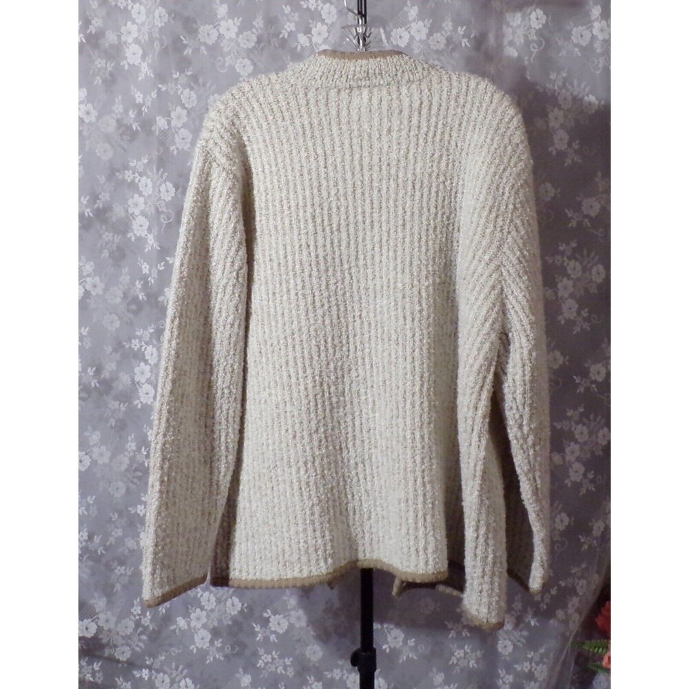 Vintage 80s Cardigan 1980s Cream Acrylic Clutch Pockets Cozy Academia Size Large - Picture 2 of 4